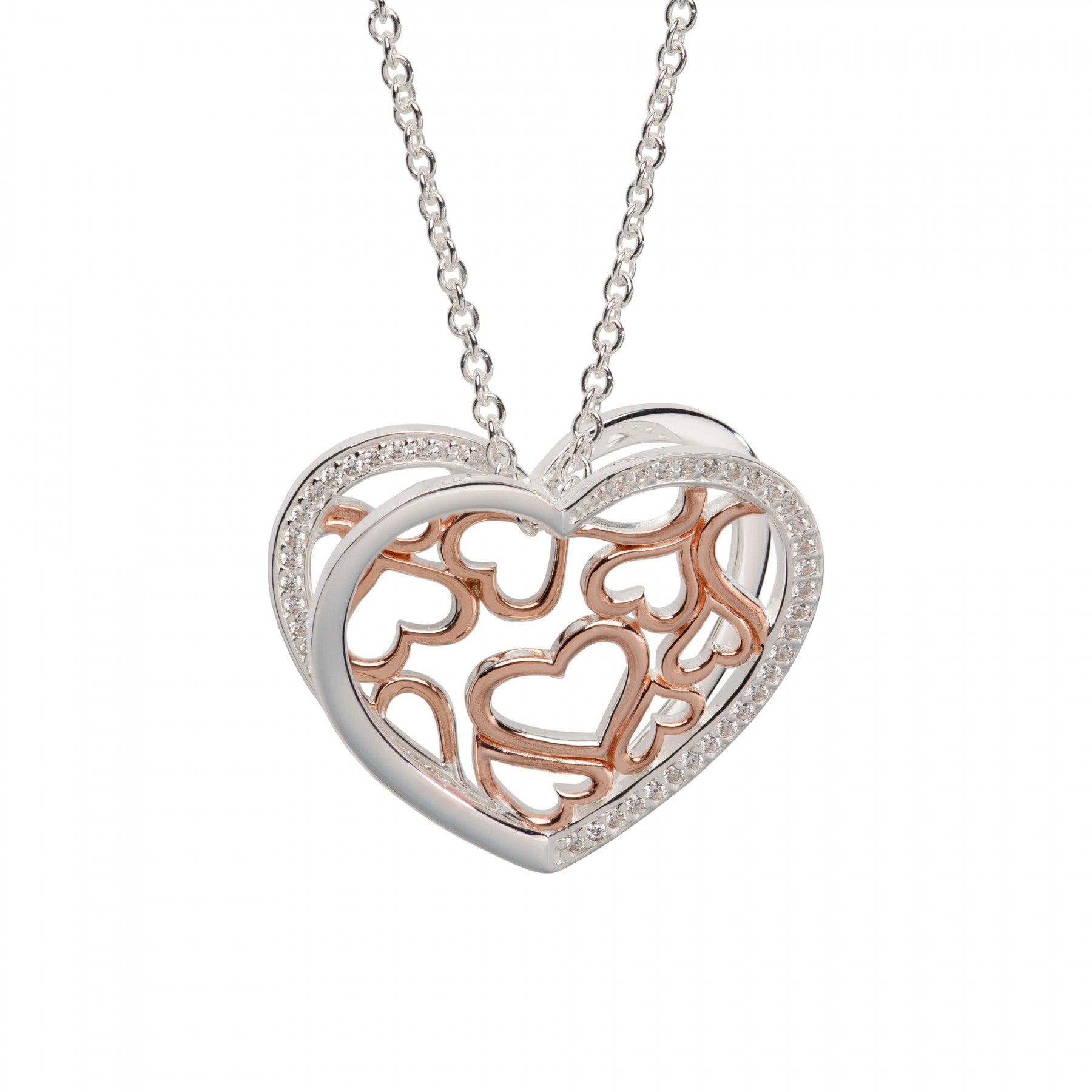 Unique and Co Sterling Silver and Rose Gold Scattered Hearts Pendant