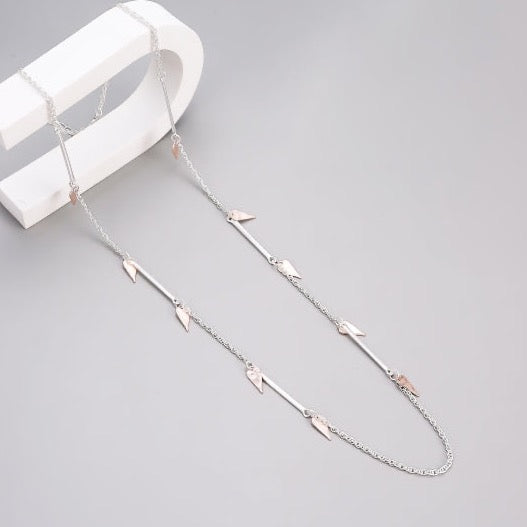 Silver and Rose Long Hanging Heart and Bar Necklace