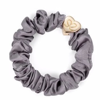Grey Silk Scrunchie Bangle With Gold Heart