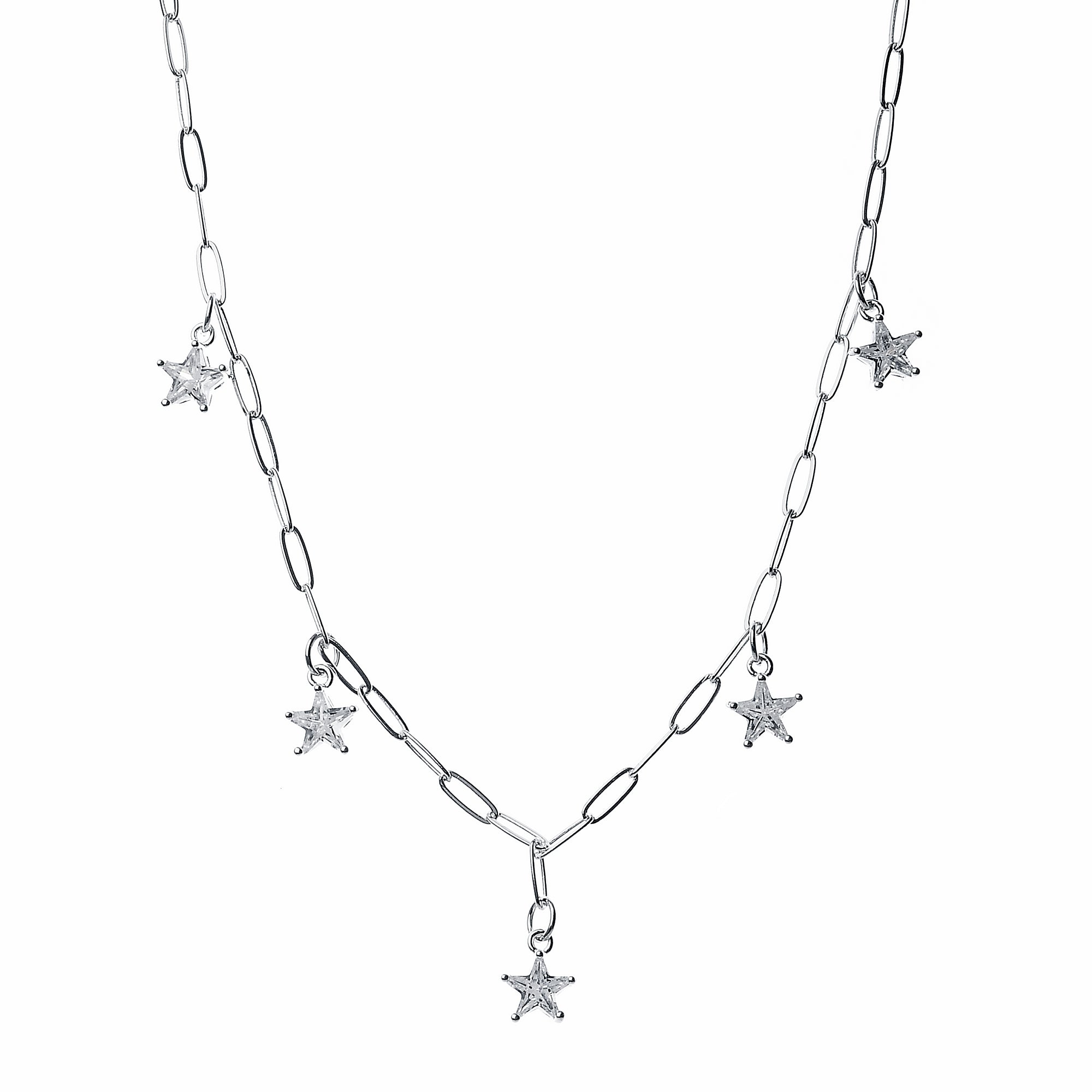 Silver With Crystal Star Drop Necklace